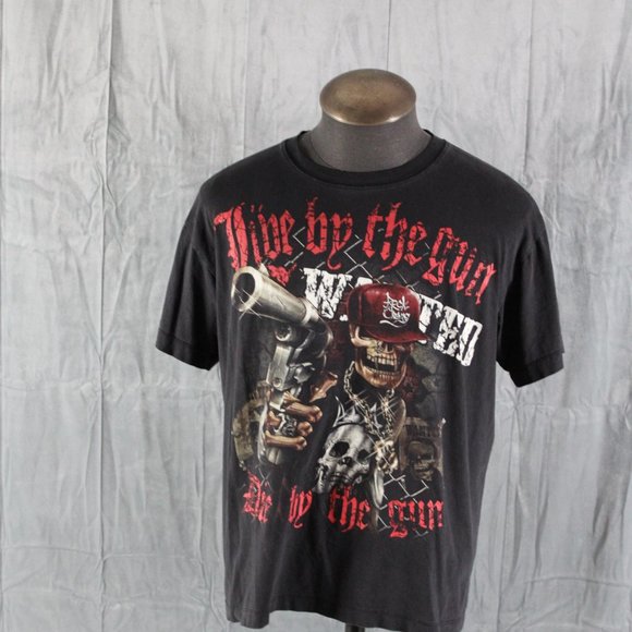 Retro Graphic T-shirt - Live by Gun Die by Gun Rock Chang - Men's Large - Picture 6 of 12